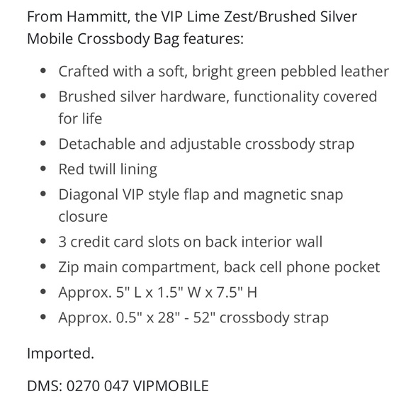 NWT, Hammitt VIP Lime Zest/Brushed Silver Mobile Crossbody Bag - Picture 6 of 7